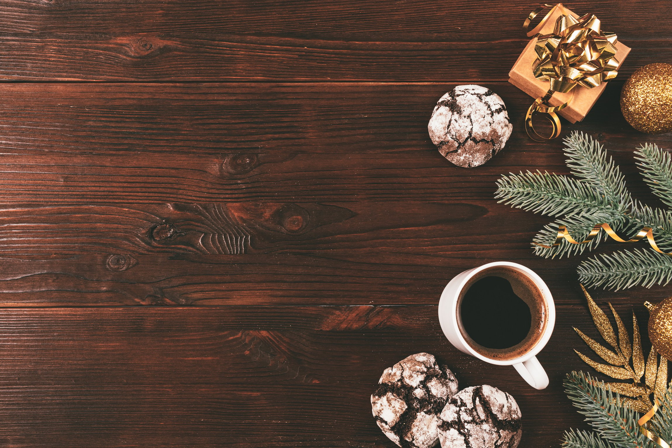 Coffee, Cookies, Gift, and Festive Decoration Flatlay